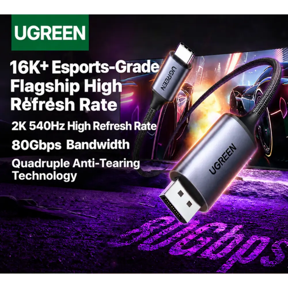UGREEN USB-C to DisplayPort 2.1 Cable 16K@60Hz 80Gbps - متجر TT Tab للتقنيات الحديثة