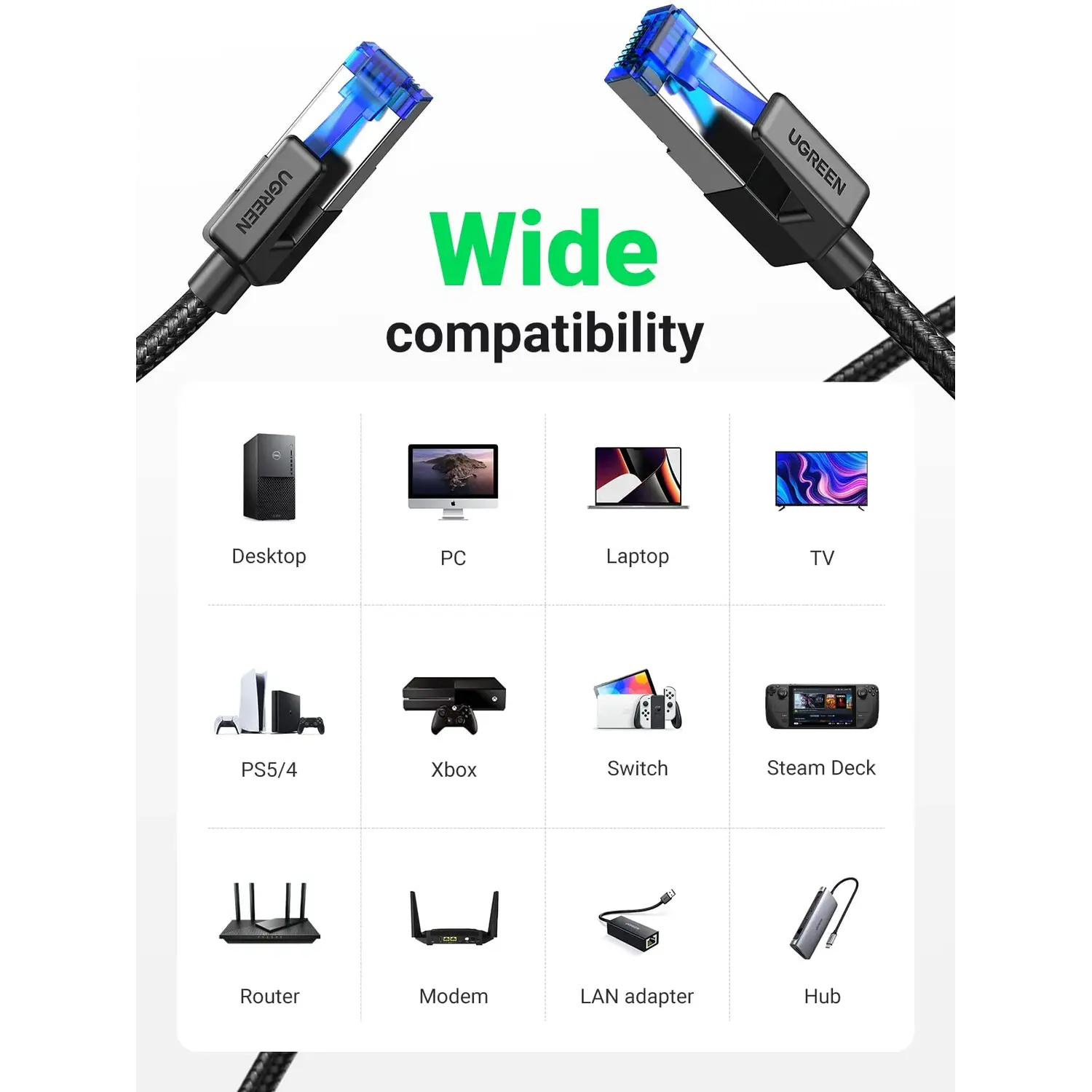 UGREEN Cat 8 F/FTP 40Gbps 2000MHz Ethernet Cable  - متجر TT Tab للتقنيات الحديثة
