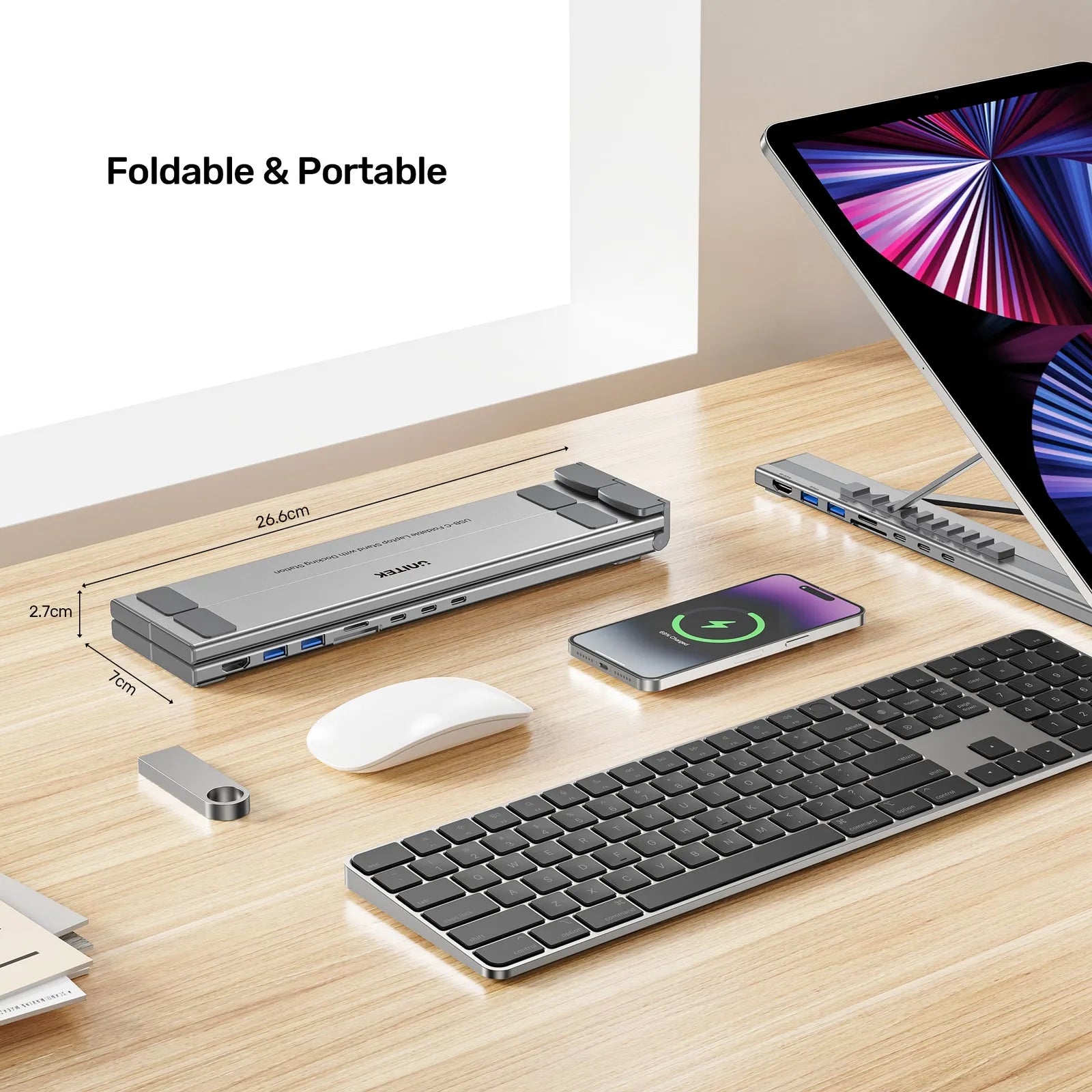 Unitek D1137AGY01 USB-C Foldable Laptop Stand with Docking Station - متجر TT Tab للتقنيات الحديثة