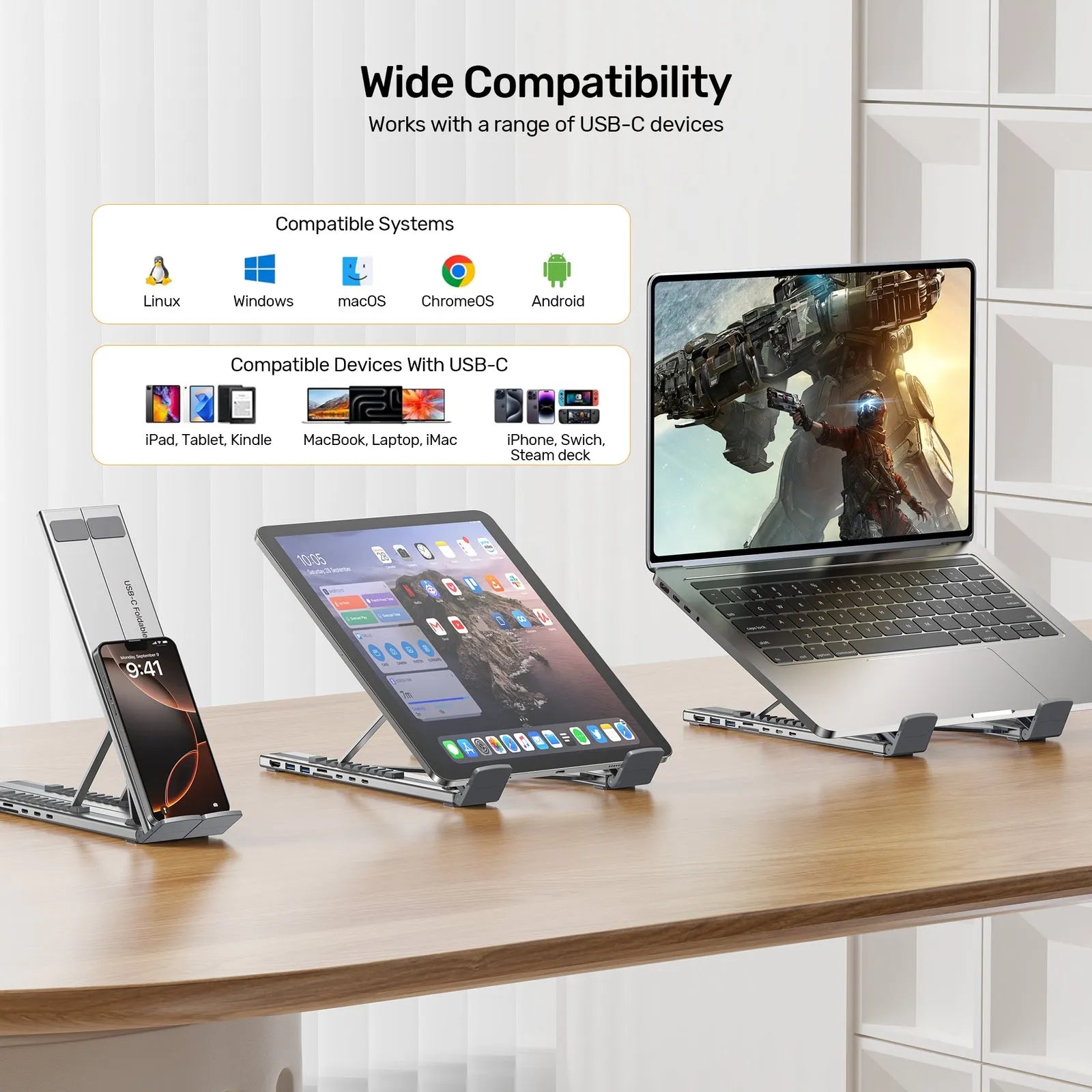 Unitek D1137AGY01 USB-C Foldable Laptop Stand with Docking Station - متجر TT Tab للتقنيات الحديثة