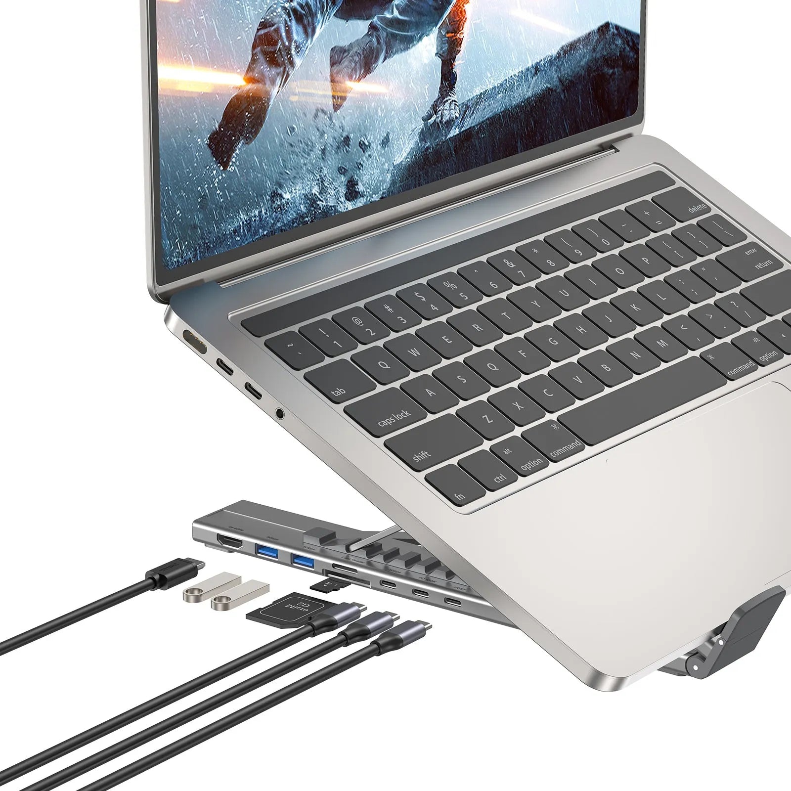 Unitek D1137AGY01 USB-C Foldable Laptop Stand with Docking Station - متجر TT Tab للتقنيات الحديثة