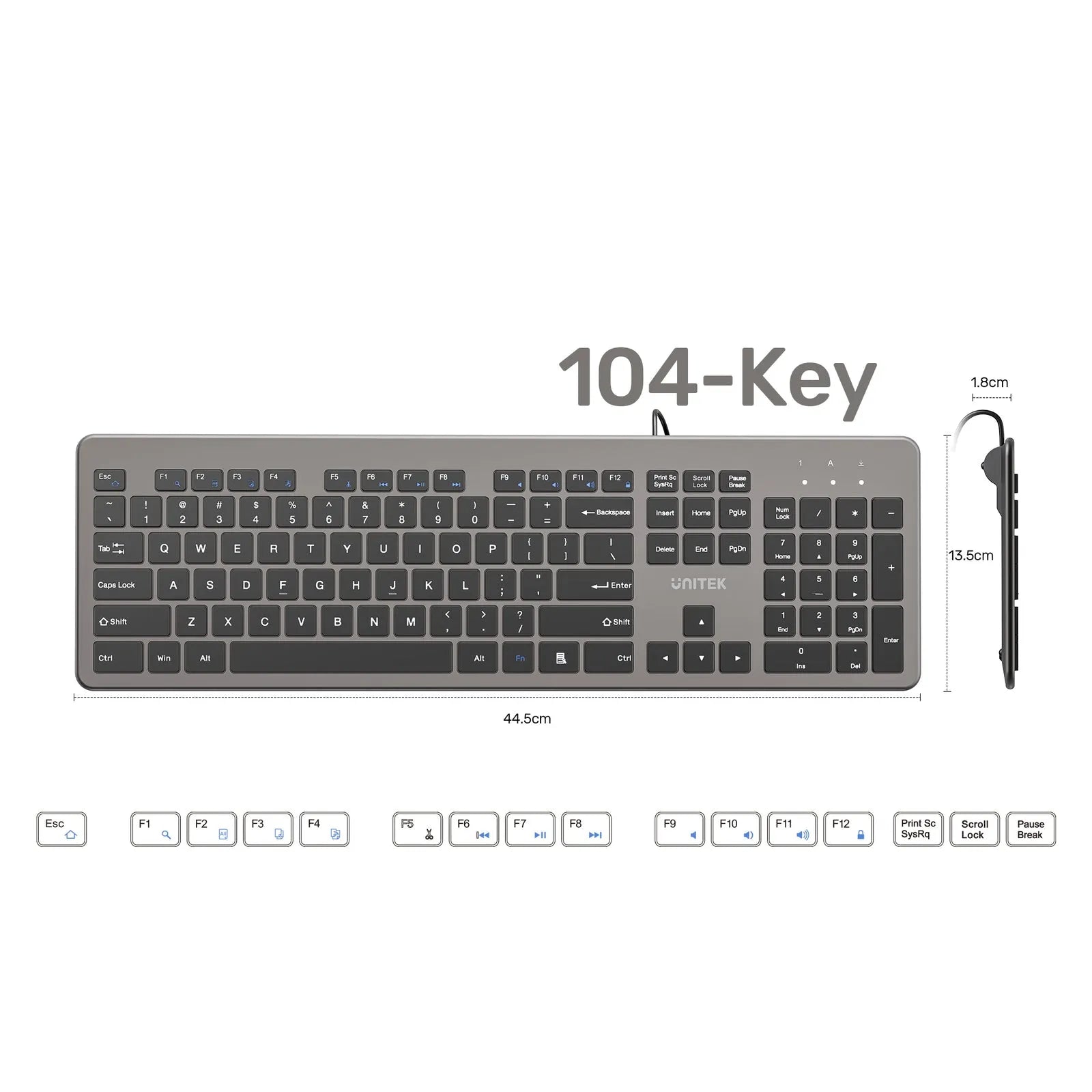 UNITEK SlimTap Ultra-Light Wired 104-Key Full-Size Keyboard with Quiet Scissor Keys - متجر TT Tab للتقنيات الحديثة