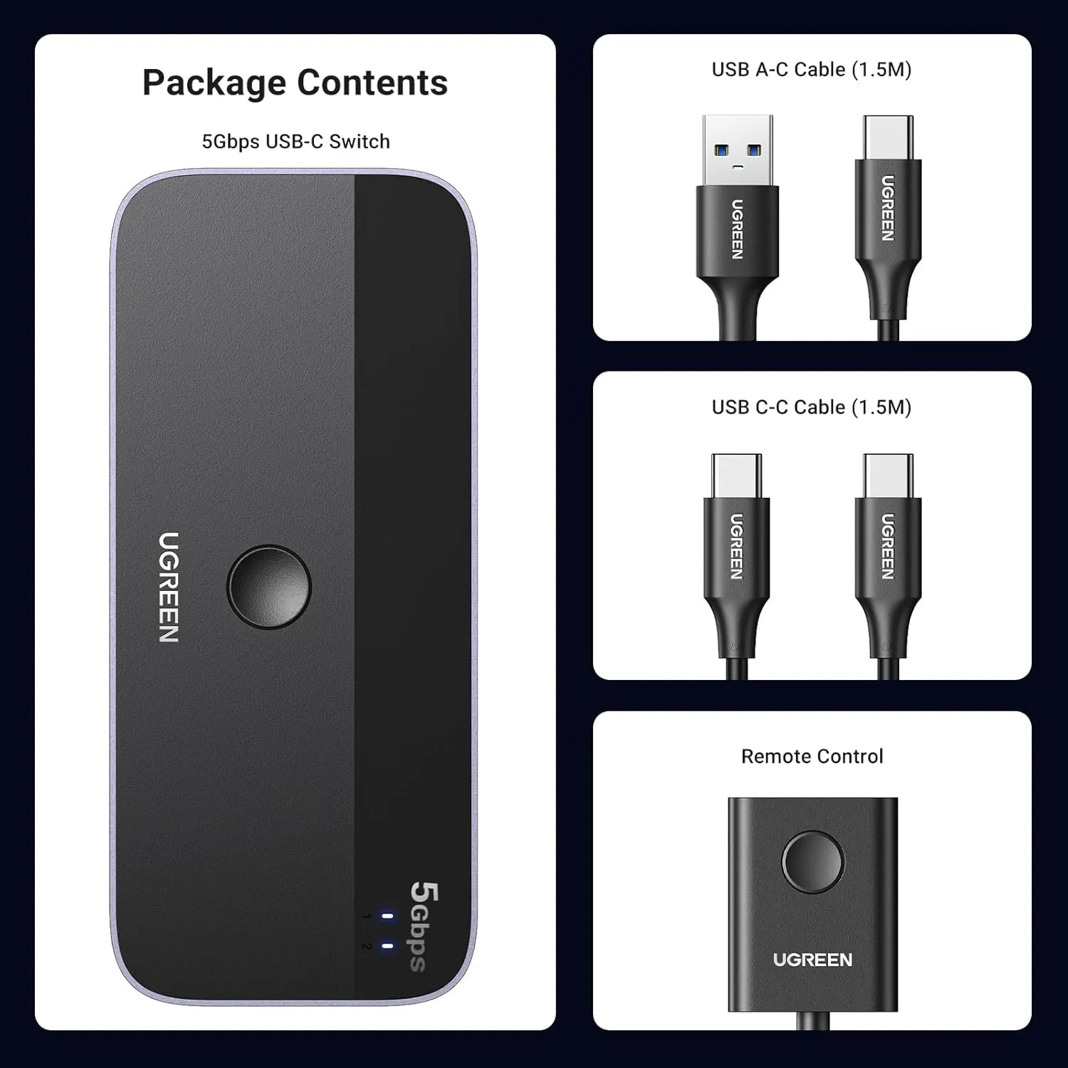 Ugreen 25098 USB 3.0 Sharing Switch 2 in 4 Out with Type-C