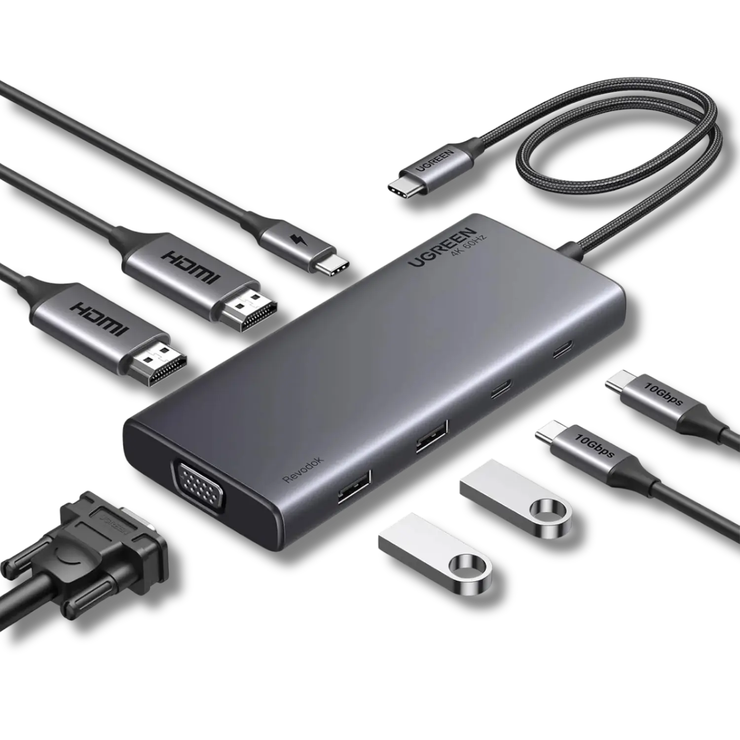 Ugreen 35588 Revodoc 8-in-1 Docking Station Dual Monitor Triple Display 2 HDMI and VGA - متجر TT Tab للتقنيات الحديثة