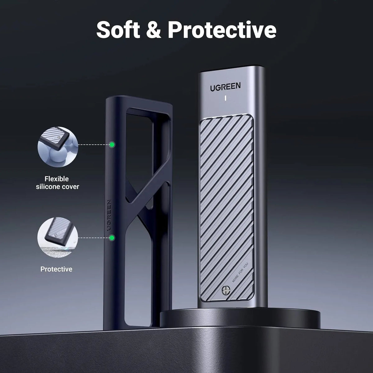 Ugreen CM559 90408 M.2 NVMe/SATA SSD Enclosure 10Gbps with Aluminum Heatsink Cover - متجر TT Tab للتقنيات الحديثة