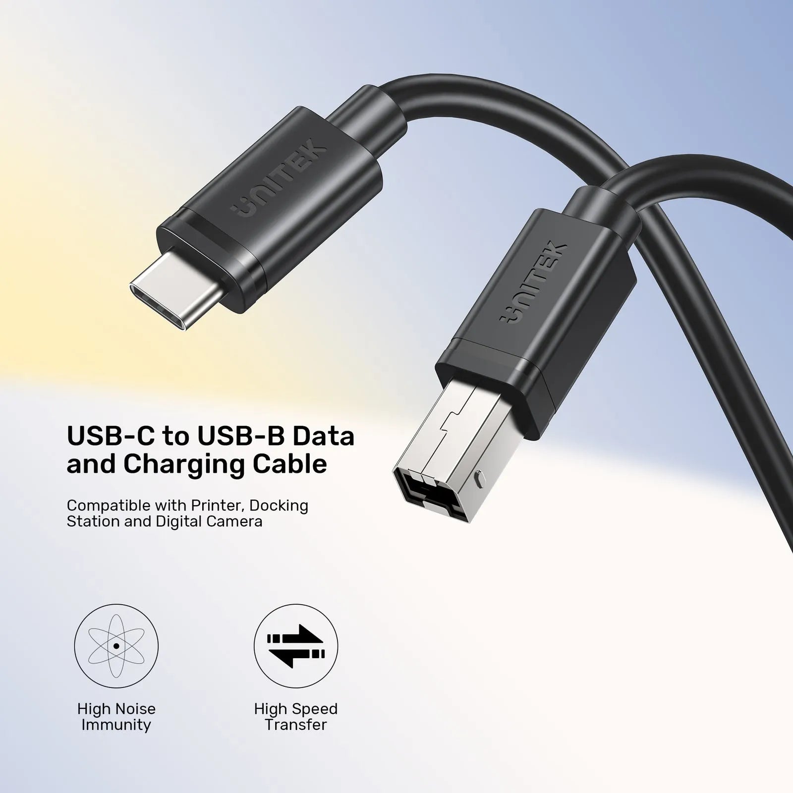 USB-C to USB-B Data and Charging Cable