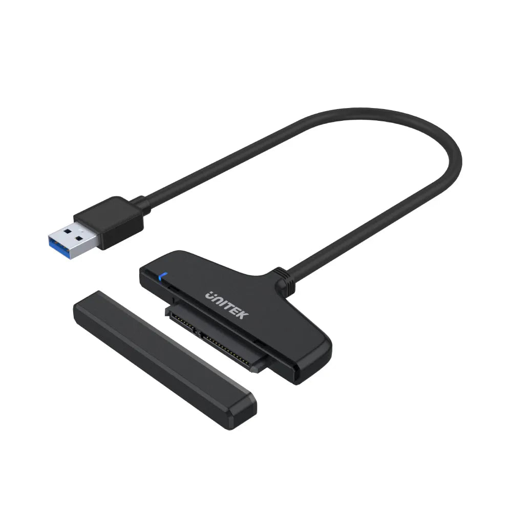 USB to SATA adapter with cable on a white background