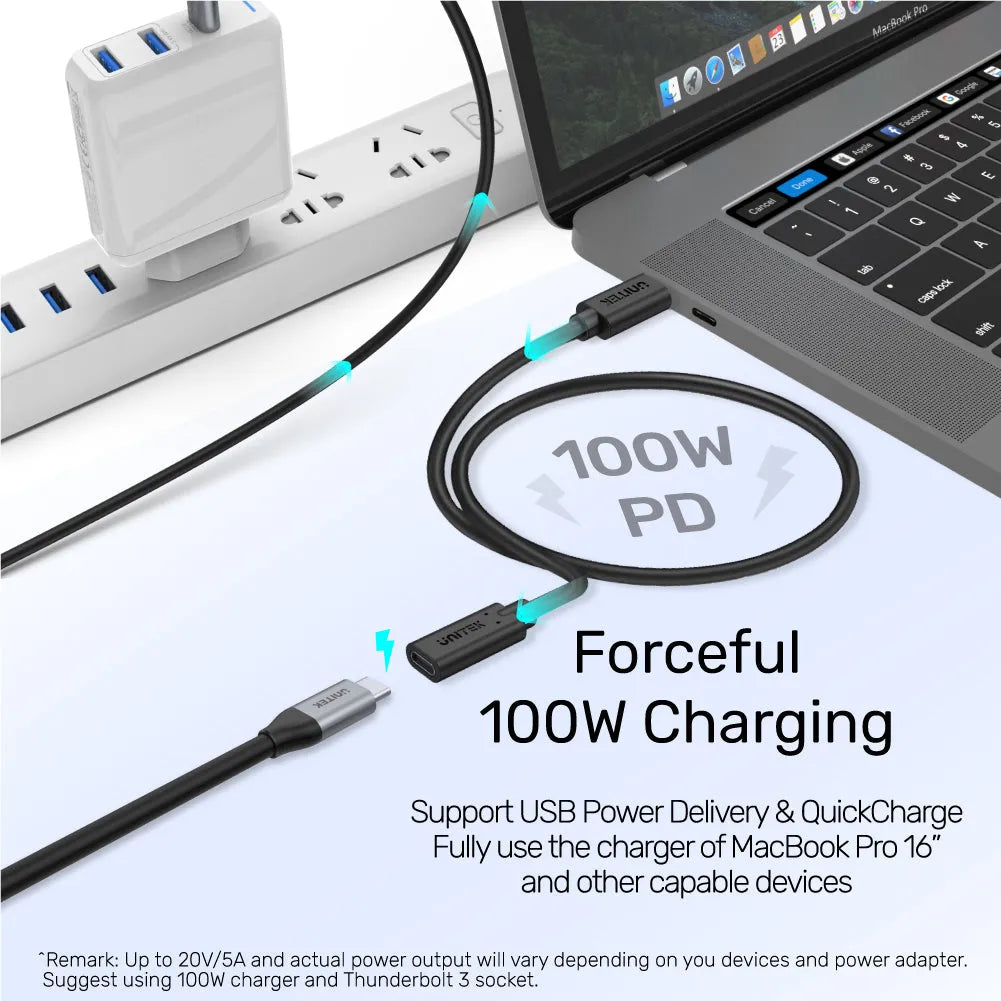 Unitek C14086BK USB-C Extension Cable with 4K@60Hz, 100W PD, 10Gbps Data (USB 3.2 Gen2)