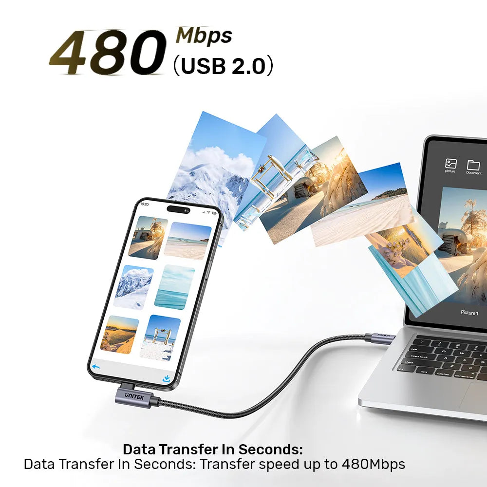 Unitek C14123BK 100W USB-C to USB-C Charging Cable with 90° Connector - متجر TT Tab للتقنيات الحديثة