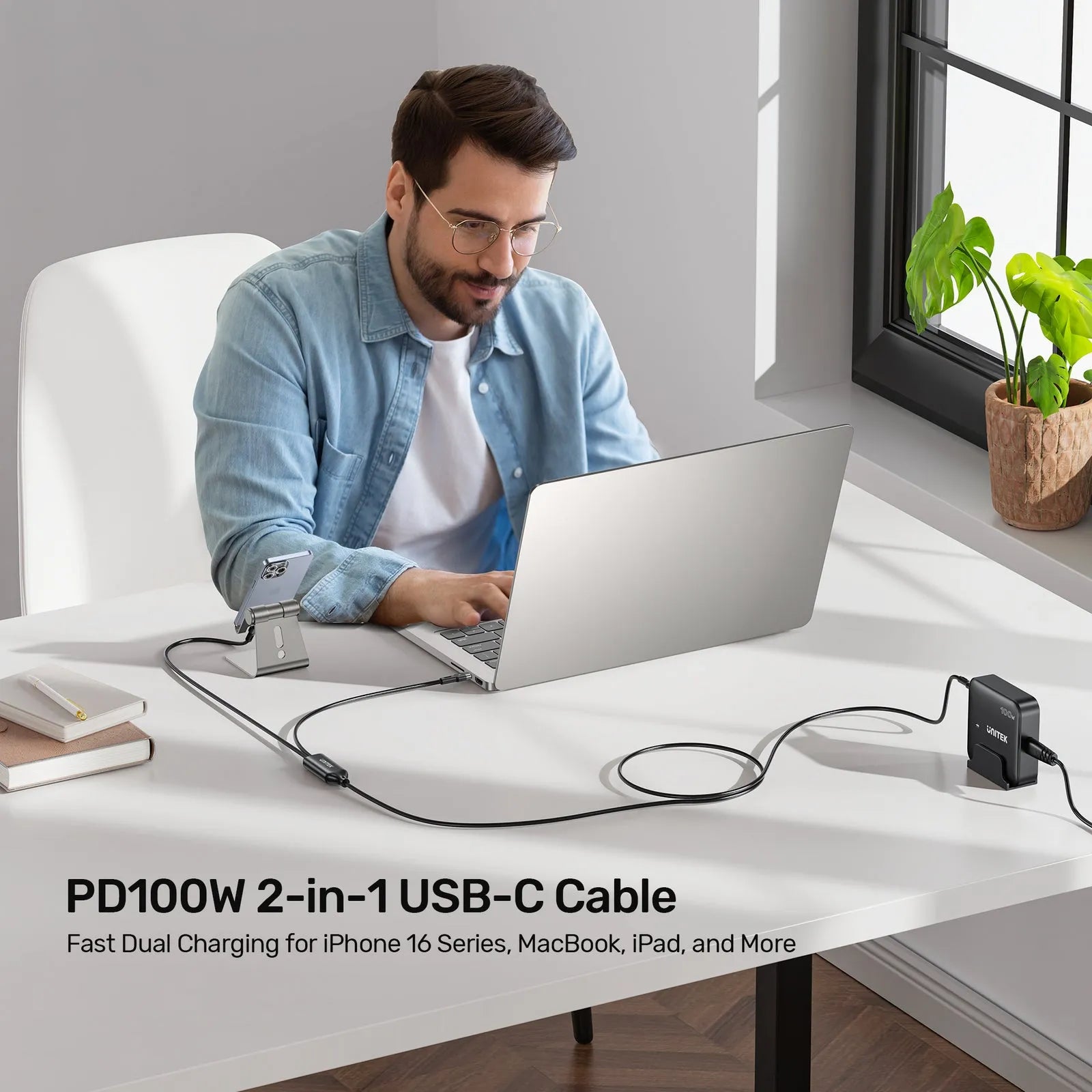 Unitek C14146ABK 100W 2-in-1 USB-C to Dual USB-C Charging Cable 1.8m - متجر TT Tab للتقنيات الحديثة
