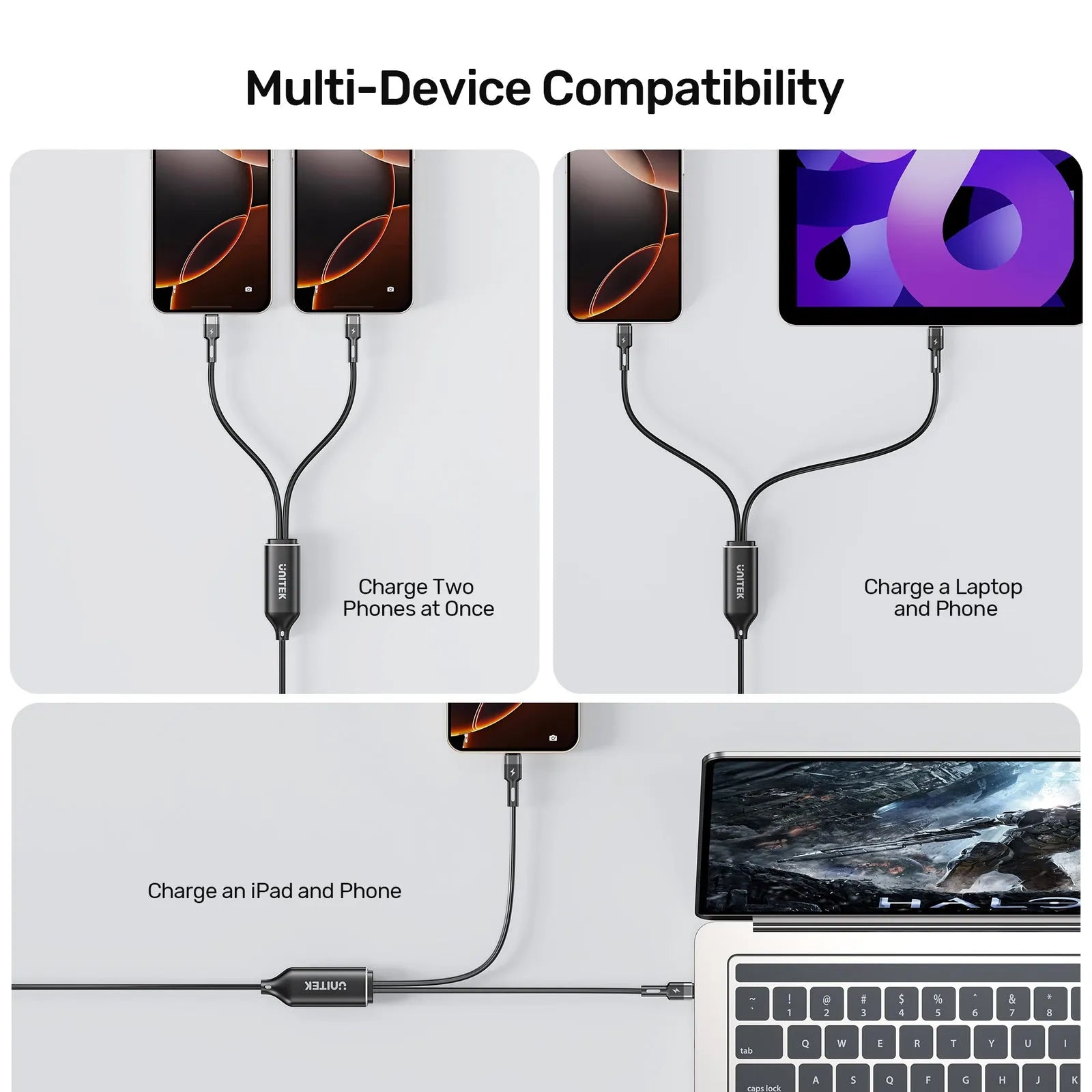 Unitek C14146ABK 100W 2-in-1 USB-C to Dual USB-C Charging Cable 1.8m - متجر TT Tab للتقنيات الحديثة