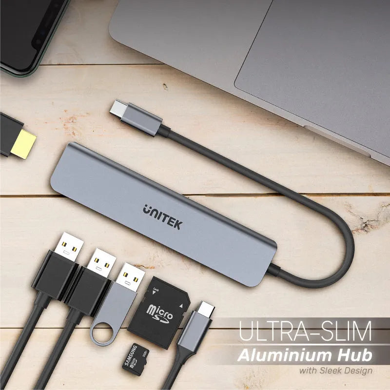 Unitek H1118A uHUB S7+ 7-in-1 USB-C 5Gbps Hub with 4K HDMI and 100W Power Delivery - متجر TT Tab للتقنيات الحديثة
