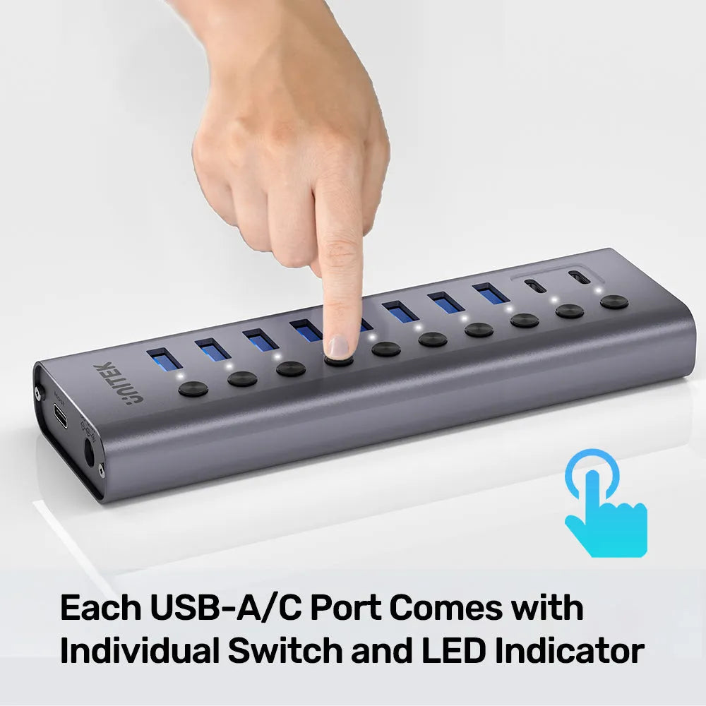 Unitek H1315B 10-in-1 Individual Switches Hub Type-C/A