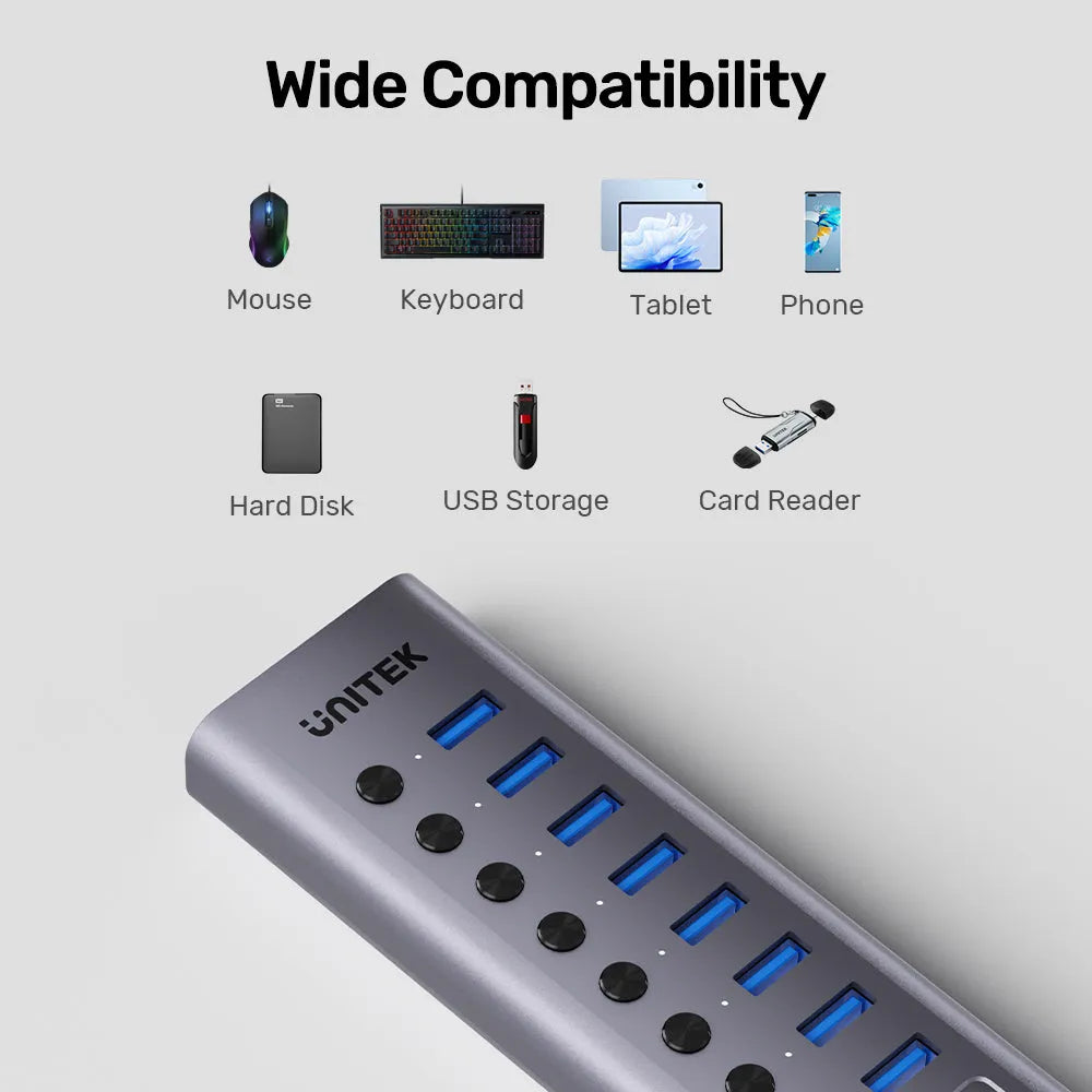 Unitek H1315B 10-in-1 Individual Switches Hub Type-C/A - للتقنيات الحديثة TT TAB متجر