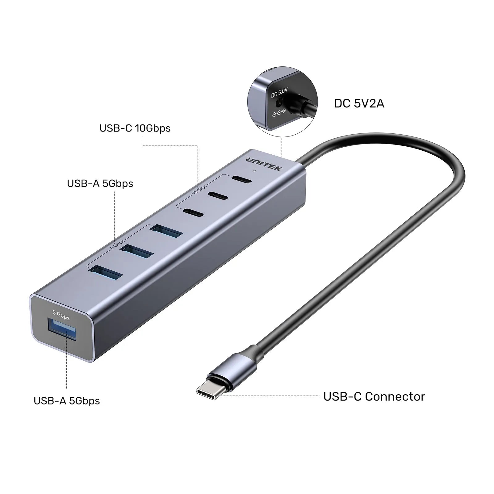 Unitek H1335AGY01 uHUB S7+ 7-in-1 USB-C Hub With 3 USB-C 10Gbps Power Adapter - متجر TT Tab للتقنيات الحديثة