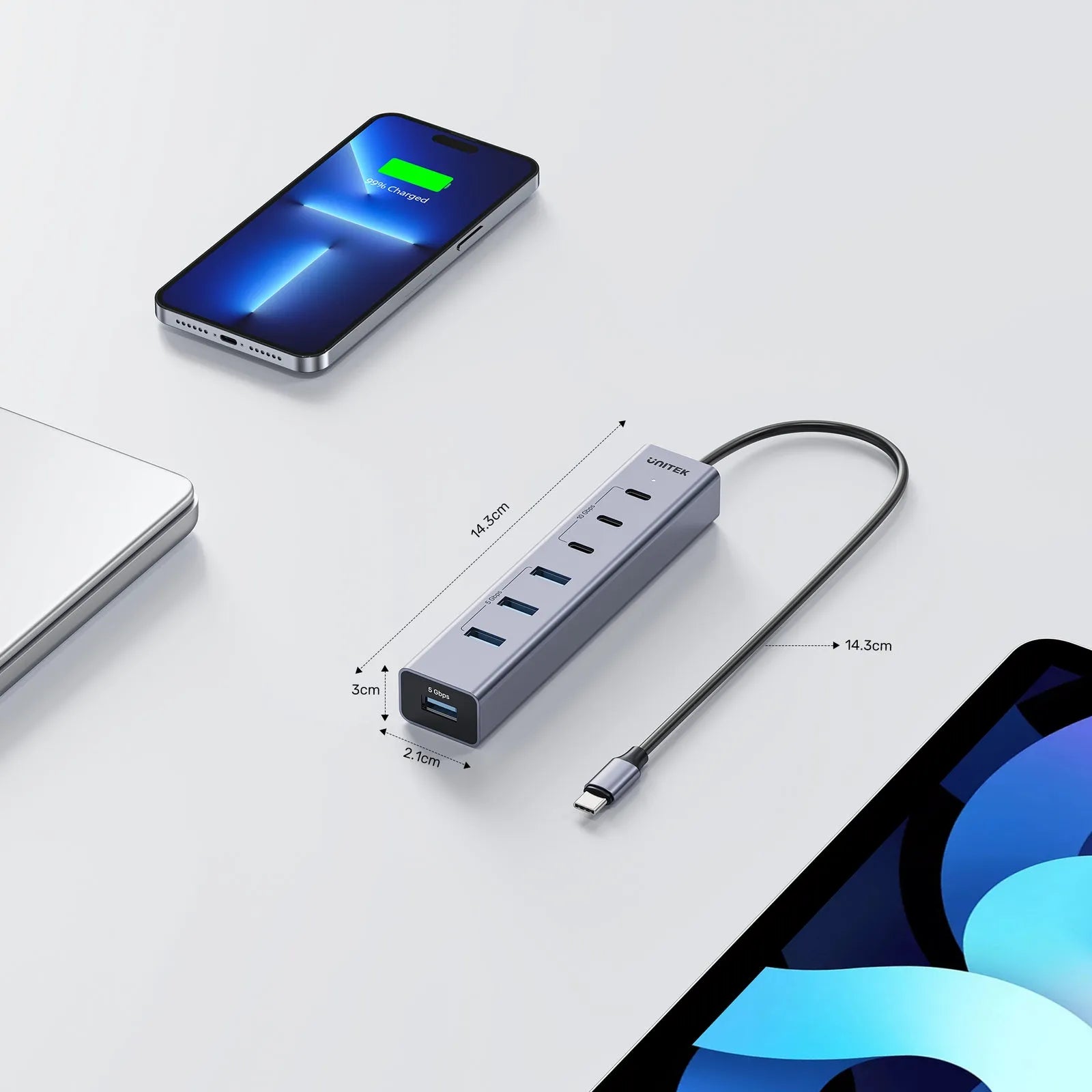 Unitek H1335AGY01 uHUB S7+ 7-in-1 USB-C Hub With 3 USB-C 10Gbps Power Adapter - متجر TT Tab للتقنيات الحديثة