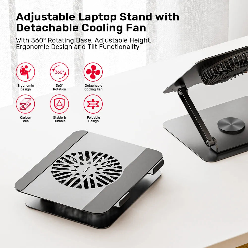 Unitek OT1098AGY01 Adjustable Laptop Stand with Detachable Cooling Fan - متجر TT Tab للتقنيات الحديثة