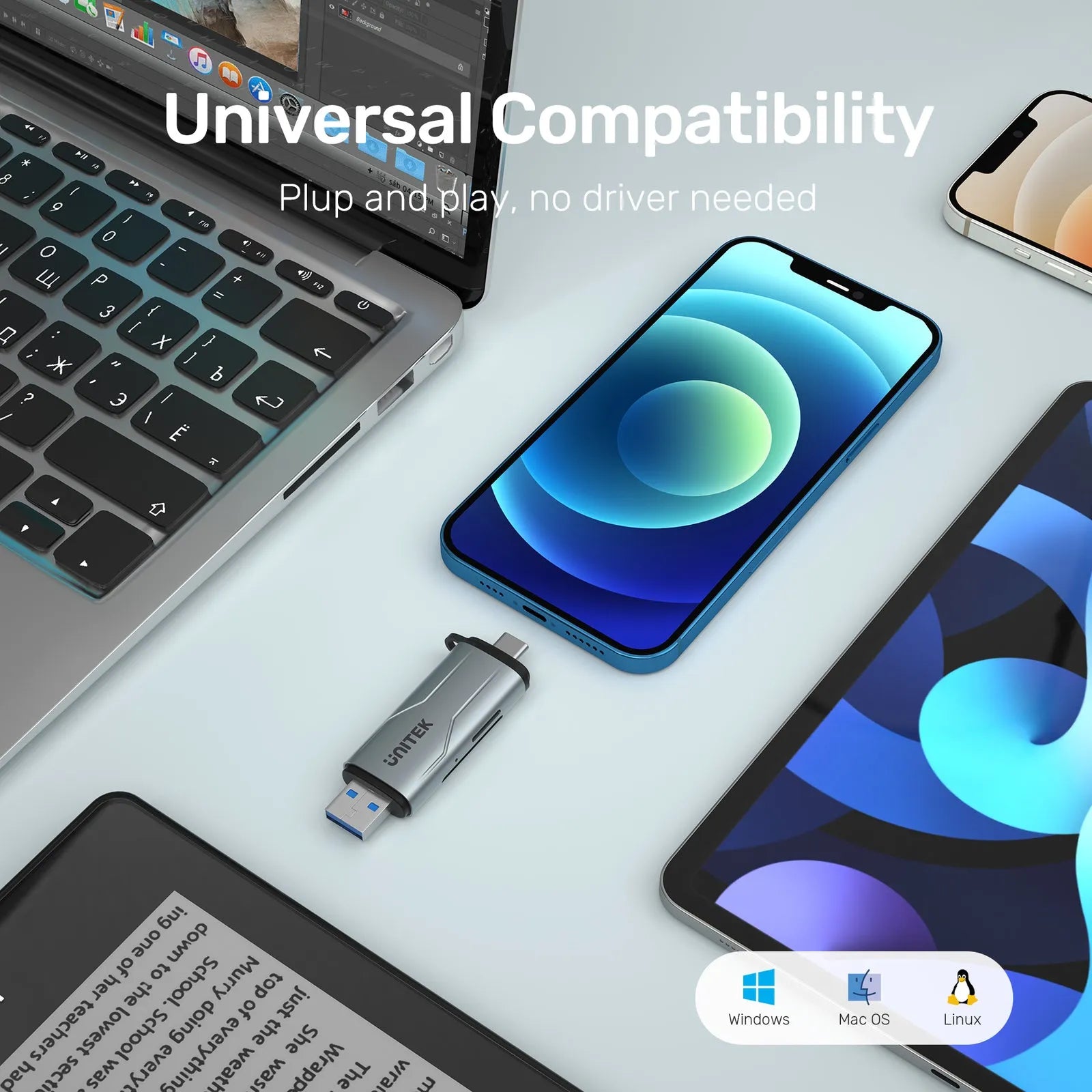 Unitek 2in-1 SD 3.0 Card Reader Type-C/ Type-A - للتقنيات الحديثة TT TAB متجر