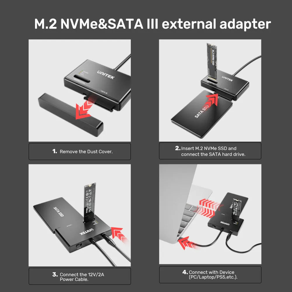 Unitek S1232A01 SSD M.2 NVMe and SATA 2.5/3.5 Enclosure Adapter - متجر TT Tab للتقنيات الحديثة