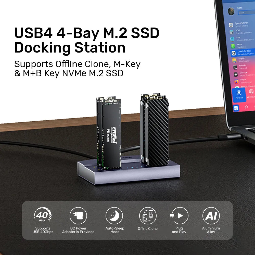 Unitek S1243BGY01 USB4 4-Bay M.2 SSD Docking Station Support Offline Clone - متجر TT Tab للتقنيات الحديثة
