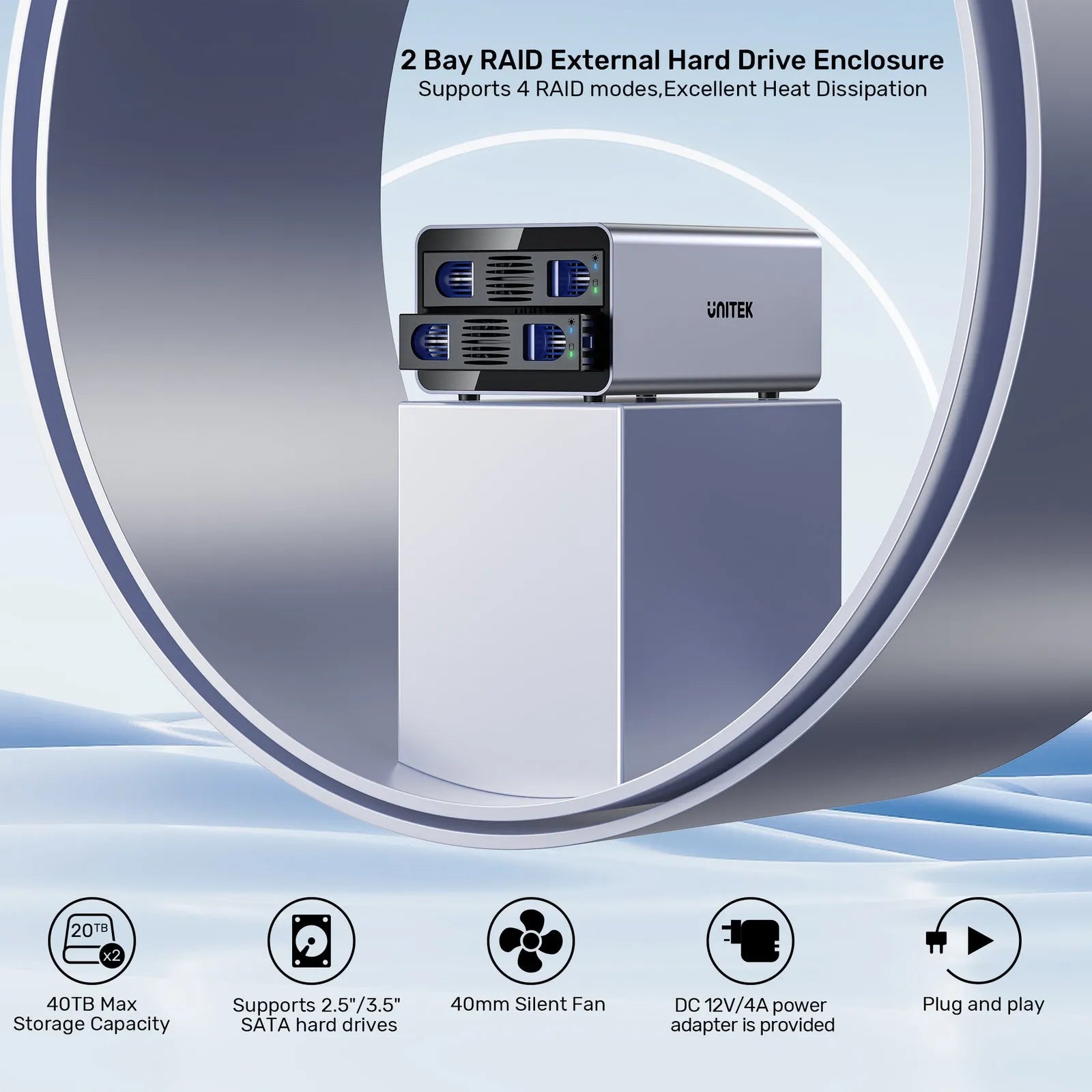 Unitek S1308C 2 Bay USB-C RAID External Hard Drive Enclosure
