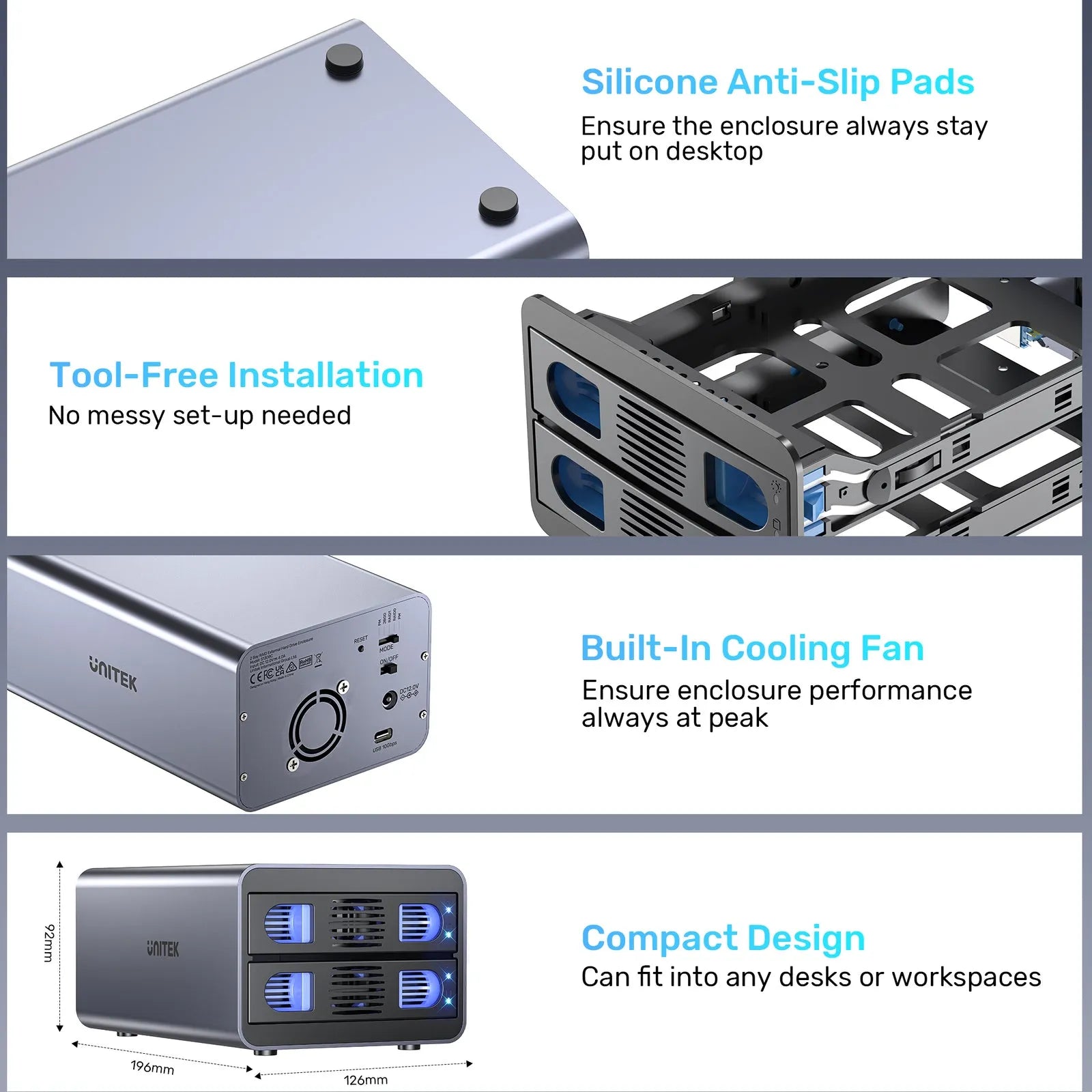 Unitek S1308C 2 Bay USB-C RAID External Hard Drive Enclosure