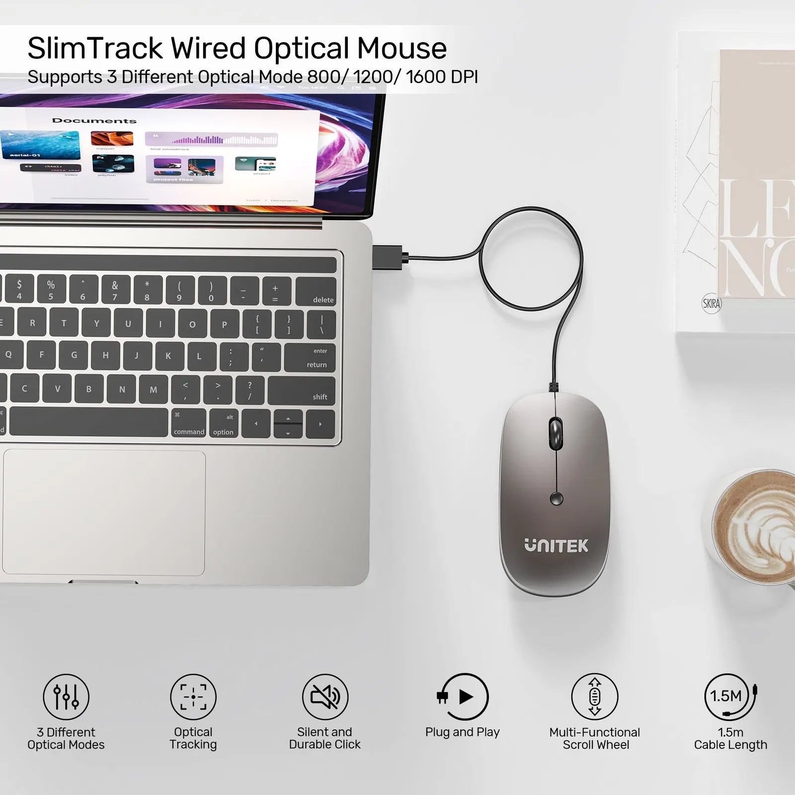 Unitek SlimTrack Wired Optical Mouse with Quiet Clicks - متجر TT Tab للتقنيات الحديثة
