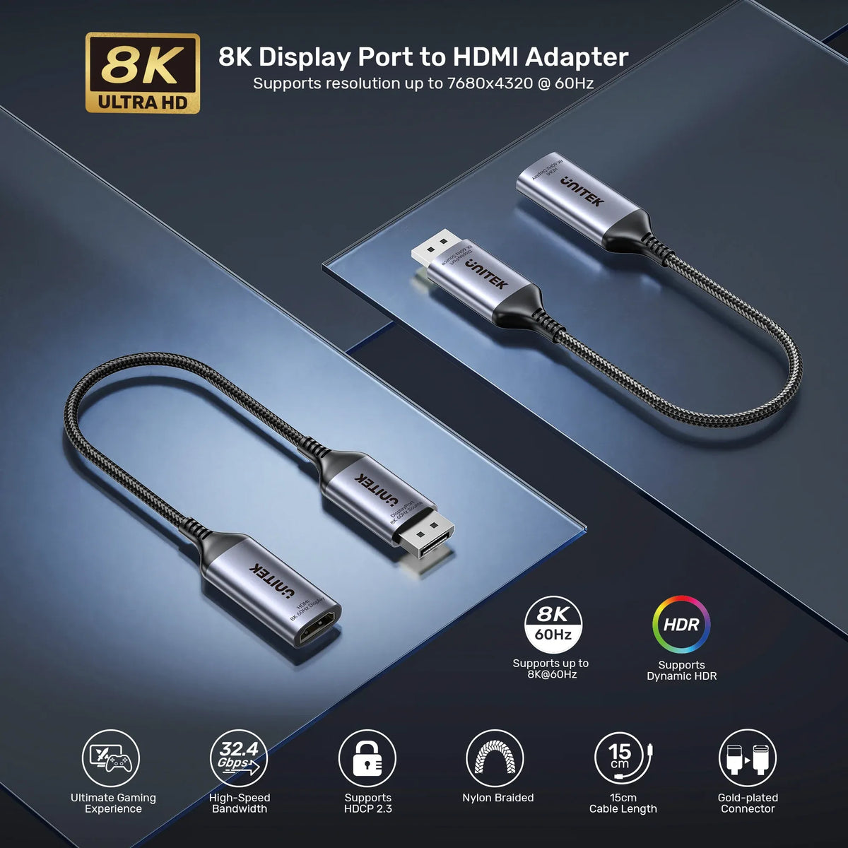 Unitek V1611A01 DisplayPort 1.4 to HDMI 2.1 Adapter 8K@60Hz / 4K@120Hz - متجر TT Tab للتقنيات الحديثة