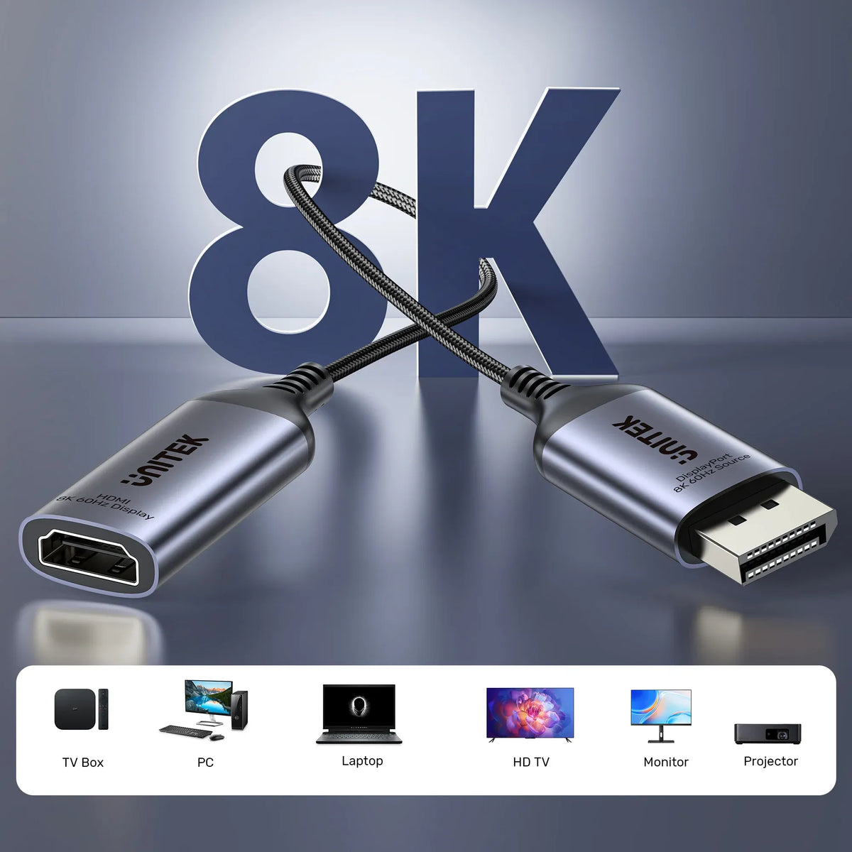 Unitek V1611A01 DisplayPort 1.4 to HDMI 2.1 Adapter 8K@60Hz / 4K@120Hz - متجر TT Tab للتقنيات الحديثة